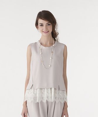 【SALE（三越）】＜ローズティアラL＞ 大きいサイズ 【セットアップ対応商品】裾レース使いハイネックダブルクロスブラウス グレー 【三越・伊勢丹/公式】