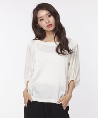 【SALE（三越）】＜ローズティアラ＞ ボリュームスリーブサテンオフショルダーブラウス シロ 【三越・伊勢丹/公式】
