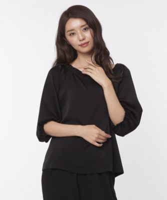 【SALE（三越）】＜ローズティアラ＞ ボリュームスリーブサテンオフショルダーブラウス クロ 【三越・伊勢丹/公式】