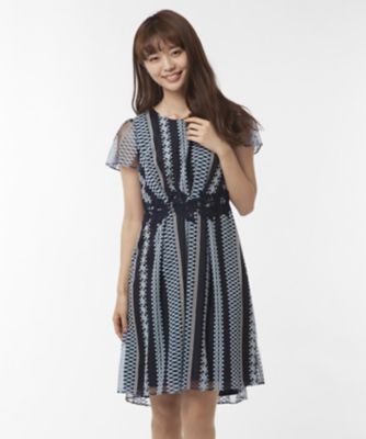 【SALE（三越）】＜ローズティアラ＞ 【Rose Tiara Jewel】チュールストライプ刺繍ワンピース ネービーブルー 【三越・伊勢丹/公式】