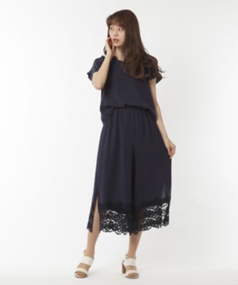 【SALE（三越）】＜ローズティアラ＞ 裾レースオールインワン ネービーブルー 【三越・伊勢丹/公式】