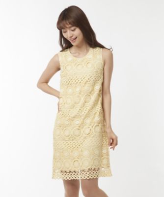 【SALE（三越）】＜ローズティアラL＞ 大きいサイズ フラワー幾何柄ケミカルレースワンピース キイロ 【三越・伊勢丹/公式】