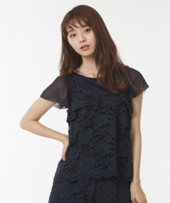 【SALE（三越）】＜ローズティアラL＞ 大きいサイズ 【セットアップ対応商品】レースキャミソール付きカットソー ネービーブルー 【三越・伊勢丹/公式】