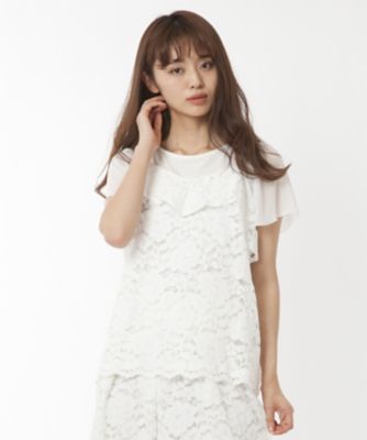 【SALE（三越）】＜ローズティアラ＞ 【セットアップ対応商品】レースキャミソール付きカットソー シロ 【三越・伊勢丹/公式】