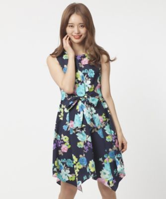 【SALE（三越）】＜ローズティアラ＞ フラワープリントアシンメトリーチュニックワンピース ネービーブルー 【三越・伊勢丹/公式】