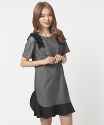 【SALE（三越）】＜ローズティアラ＞ ショルダーフリルデニム調チュニックワンピース クロ 【三越・伊勢丹/公式】