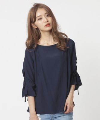 ＜ローズティアラ＞ キャンディースリーブスクエアネックオフショル風ブラウス ネービーブルー 【三越・伊勢丹/公式】
