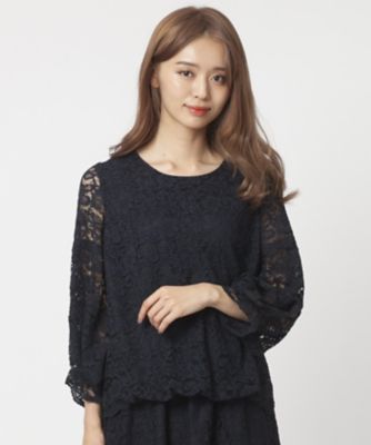 【SALE（三越）】＜ローズティアラ＞ 【セットアップ対応商品】ボリュームスリーブ総レースブラウス ネービーブルー 【三越・伊勢丹/公式】