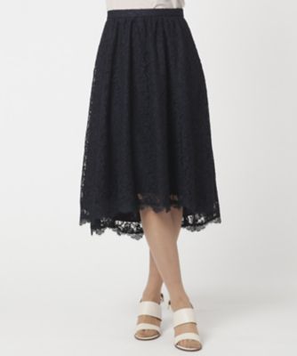 【SALE（三越）】＜ローズティアラ＞ 【セットアップ対応商品】イレギュラーヘム総レーススカート ネービーブルー 【三越・伊勢丹/公式】