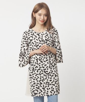 ＜ローズティアラL＞ 大きいサイズ 変形水玉リボンプリントチュニックワンピース ベージュ 【三越・伊勢丹/公式】