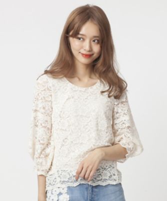 【SALE（三越）】＜ローズティアラL＞ 大きいサイズ 【セットアップ対応商品】ボリュームスリーブ総レースブラウス ベージュ 【三越・伊勢丹/公式】