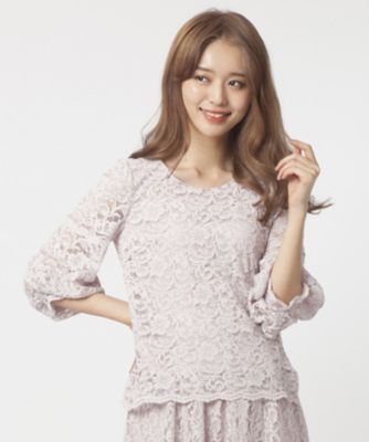 【SALE（三越）】＜ローズティアラL＞ 大きいサイズ 【セットアップ対応商品】ボリュームスリーブ総レースブラウス ピンク 【三越・伊勢丹/公式】