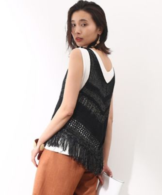 ＜ロペ/ROPE'＞ スカシボーダーフリンジタンクトップ クロ 【三越・伊勢丹/公式】