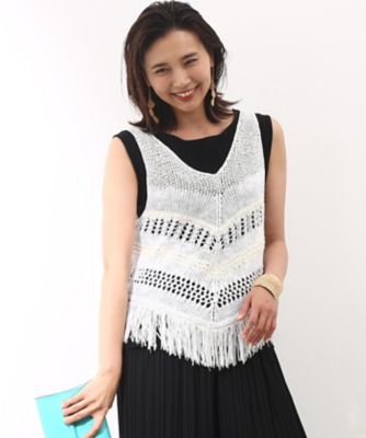 ＜ロペ/ROPE'＞ スカシボーダーフリンジタンクトップ シロ 【三越・伊勢丹/公式】
