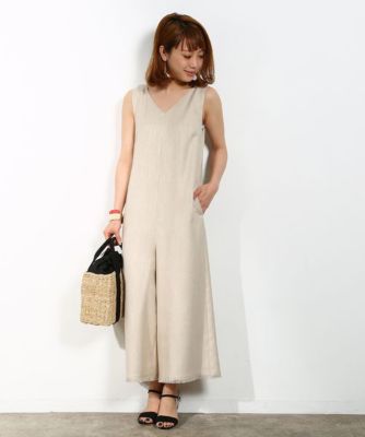 【SALE（三越）】＜ロペ/ROPE'＞ 【イージーケア】リネン風Vネックサロペット ベージュ 【三越・伊勢丹/公式】