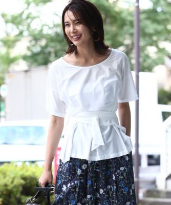 ＜ロペ/ROPE'＞ 【ジャージー素材】ストライプウエストリボンブラウス シロ 【三越・伊勢丹/公式】