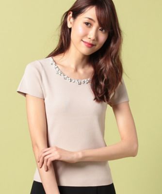 ＜ELISA＞ レーヨンストレッチビジューニットプルオーバー ベージュ 【三越・伊勢丹/公式】