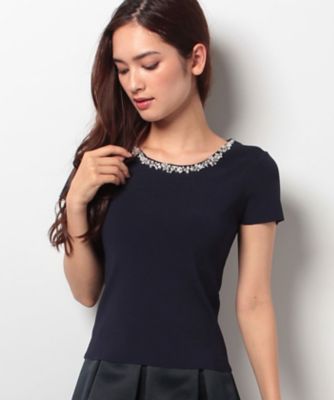 ＜ELISA＞ レーヨンストレッチビジューニットプルオーバー ネービーブルー 【三越・伊勢丹/公式】