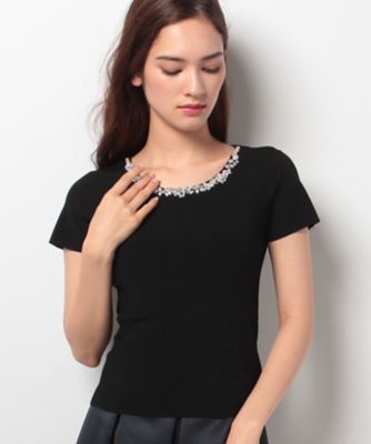 ＜ELISA＞ レーヨンストレッチビジューニットプルオーバー クロ 【三越・伊勢丹/公式】