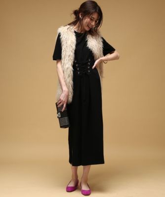 ＜ロペ/ROPE'＞ レースアップロングワンピース クロ 【三越・伊勢丹/公式】