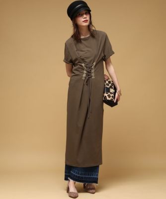 ＜ロペ/ROPE'＞ レースアップロングワンピース カーキ 【三越・伊勢丹/公式】