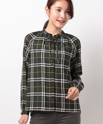 ＜レリアン/Leilian＞ 【セットアップ対応】ブリティッシュチェックブラウス モスグリーン 【三越・伊勢丹/公式】
