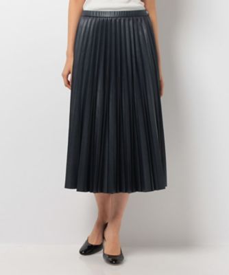 ＜レリアン/Leilian＞ 合皮プリーツスカート ネービーブルー 【三越・伊勢丹/公式】