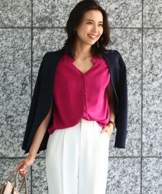 【SALE（三越）】＜ロペ/ROPE'＞ 【手洗い可能】起毛サテンノッチブラウス ピンク 【三越・伊勢丹/公式】