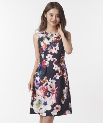 ＜ローズティアラ＞ ビオラローズプリントジャガードワンピース ネービーブルー 【三越・伊勢丹/公式】