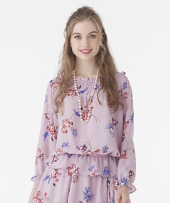 ＜ローズティアラ＞ 【セットアップ対応商品】フラワープリントシャーリングオフショル風ブラウス ピンク 【三越・伊勢丹/公式】