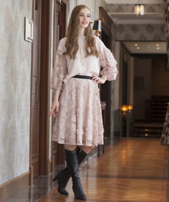 ＜ローズティアラ＞ 【セットアップ対応商品】チュール3D刺繍フレアースカート ピンク 【三越・伊勢丹/公式】