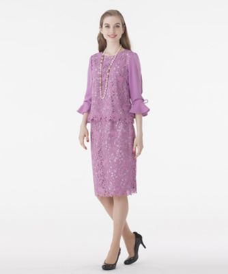 ＜ローズティアラ＞ 【セットアップ対応商品】ケミカルレースタイトスカート ピンク 【三越・伊勢丹/公式】