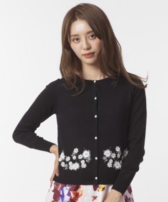 ＜ローズティアラ＞ フラワーモチーフ刺繍ニットカーディガン クロ 【三越・伊勢丹/公式】