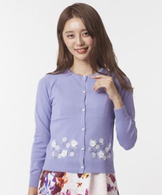 ＜ローズティアラ＞ フラワーモチーフ刺繍ニットカーディガン パープル 【三越・伊勢丹/公式】