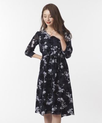 ＜ローズティアラL＞ 大きいサイズ シフォンフロッキーイレギュラーヘムワンピース ネービーブルー 【三越・伊勢丹/公式】