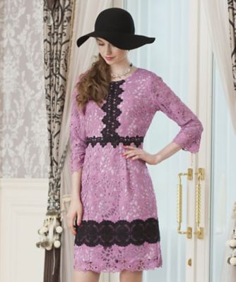 ＜ローズティアラL＞ 大きいサイズ 配色ケミカルレースワンピース ピンク 【三越・伊勢丹/公式】