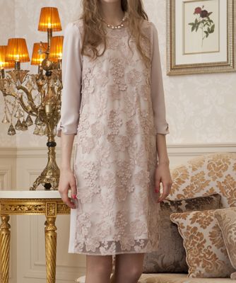 ＜ローズティアラL＞ 大きいサイズ チュール3D刺繍チュニックワンピース ピンク 【三越・伊勢丹/公式】