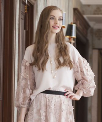 ＜ローズティアラL＞ 大きいサイズ 【セットアップ対応商品】チュール3D刺繍ボリュームスリーブブラウス ピンク 【三越・伊勢丹/公式】