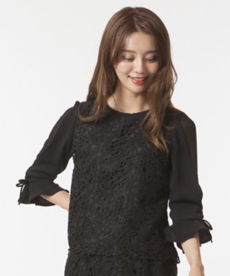 ＜ローズティアラL＞ 大きいサイズ 【セットアップ対応商品】ケミカルレースブラウス クロ 【三越・伊勢丹/公式】