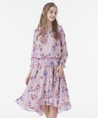 ＜ローズティアラL＞ 大きいサイズ 【セットアップ対応商品】フラワープリントイレギュラーヘムフレアースカート ピンク 【三越・伊勢丹/公式】