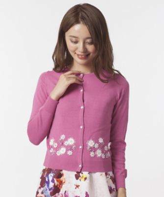＜ローズティアラL＞ 大きいサイズ フラワーモチーフ刺繍ニットカーディガン ピンク 【三越・伊勢丹/公式】
