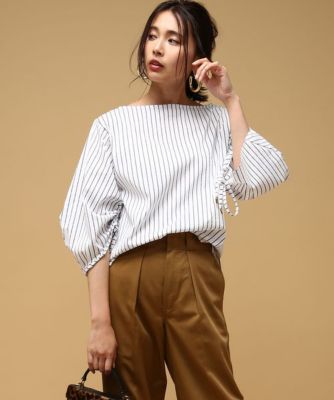 【SALE（三越）】＜ロペ/ROPE'＞ ストライプギャザースリーブブラウス シロサブ 【三越・伊勢丹/公式】
