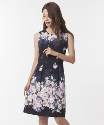 ＜ローズティアラ＞ シャドーフラワープリントワンピース ネービーブルー 【三越・伊勢丹/公式】