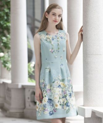 ＜ローズティアラ＞ シャドーフラワープリントワンピース ミドリ 【三越・伊勢丹/公式】