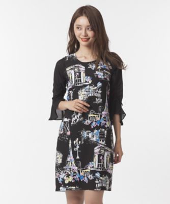 ＜ローズティアラ＞ パリ風景プリントチュニックワンピース クロ 【三越・伊勢丹/公式】
