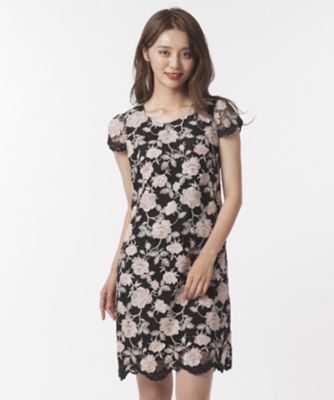 ＜ローズティアラL＞ 大きいサイズ ローズ柄ケミカルレースワンピース クロ 【三越・伊勢丹/公式】