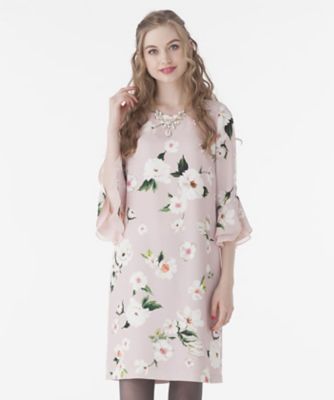 ＜ローズティアラL＞ 大きいサイズ オールドローズプリントフレアスリーブワンピース ピンク 【三越・伊勢丹/公式】