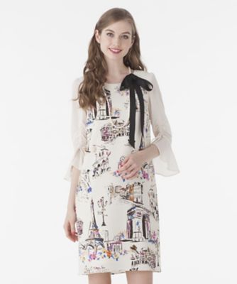＜ローズティアラL＞ 大きいサイズ パリ風景プリントチュニックワンピース ベージュ 【三越・伊勢丹/公式】