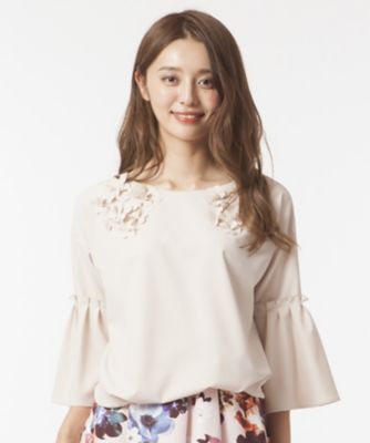 ＜ローズティアラL＞ 大きいサイズ フラワーモチーフ使いジョーゼットブラウス ベージュ 【三越・伊勢丹/公式】