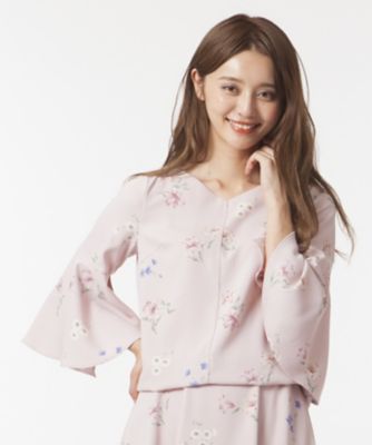 ＜ローズティアラL＞ 大きいサイズ 【セットアップ対応商品】フラワーブーケプリントブラウス ピンク 【三越・伊勢丹/公式】